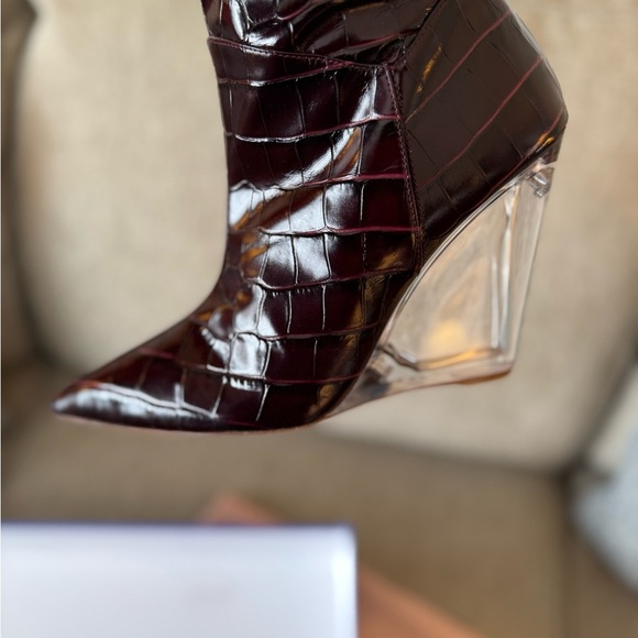 👠 Stuart Weitzman Lucite Boots size 7 thigh high boots deep plum color - Picture 8 of 9